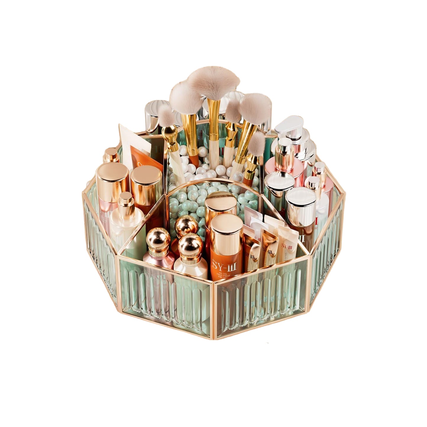 Rotating Makeup Organizer Spinning Vanity Storage with Brush Holder