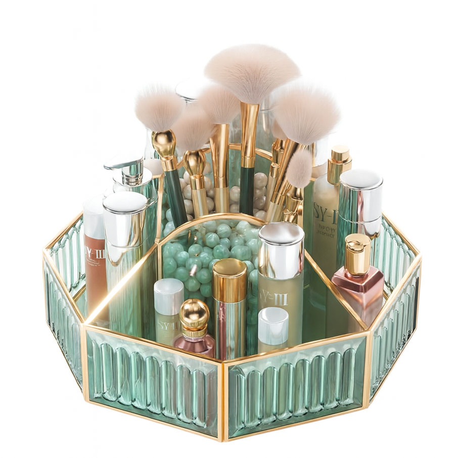 Rotating Makeup Organizer Spinning Vanity Storage with Brush Holder