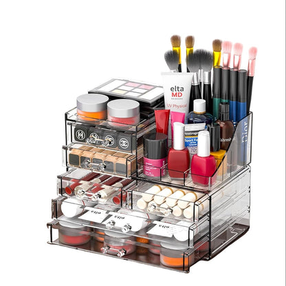 Clear Acrylic Makeup Organizer with 6 Drawers and Top Compartments