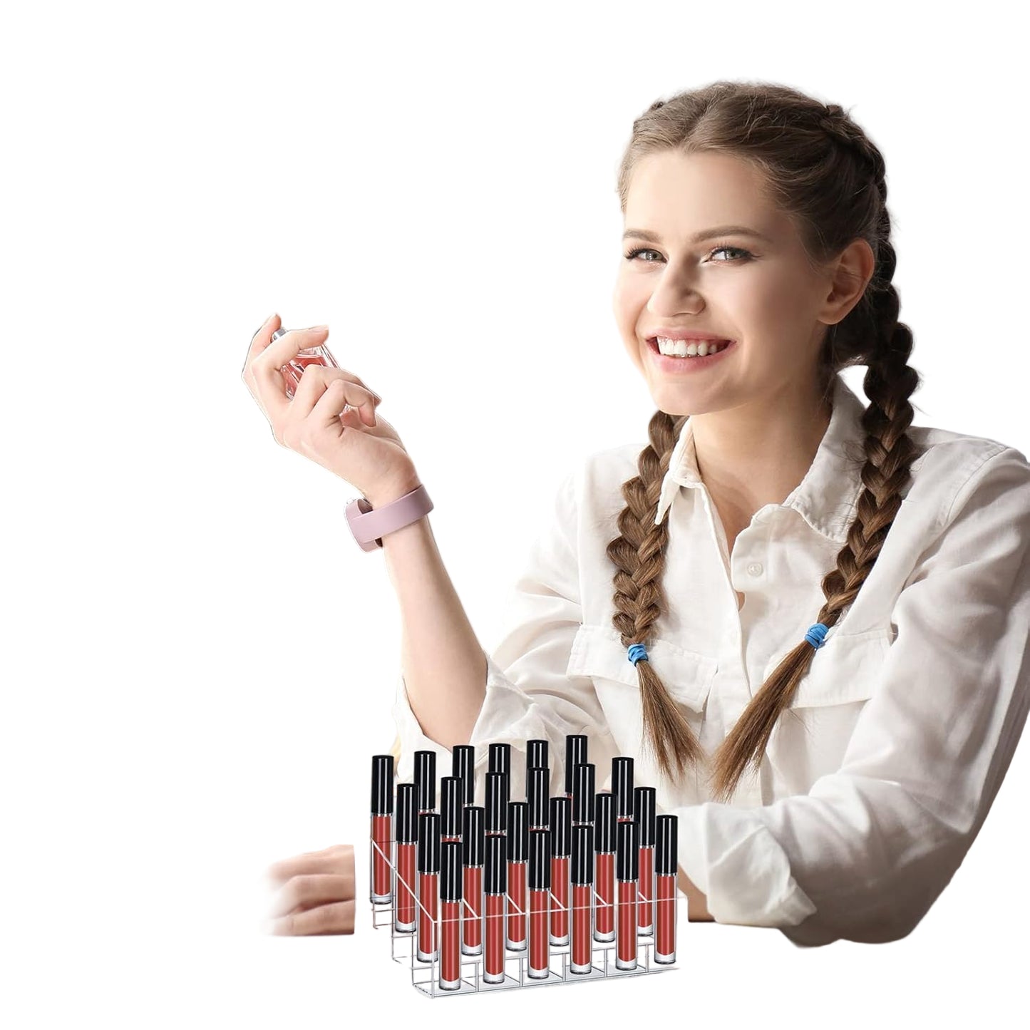 Acrylic Lipstick Organizer Set with 24-Slot Makeup Display Stand