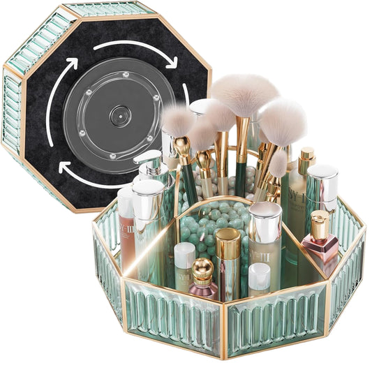Rotating Makeup Organizer Spinning Vanity Storage with Brush Holder