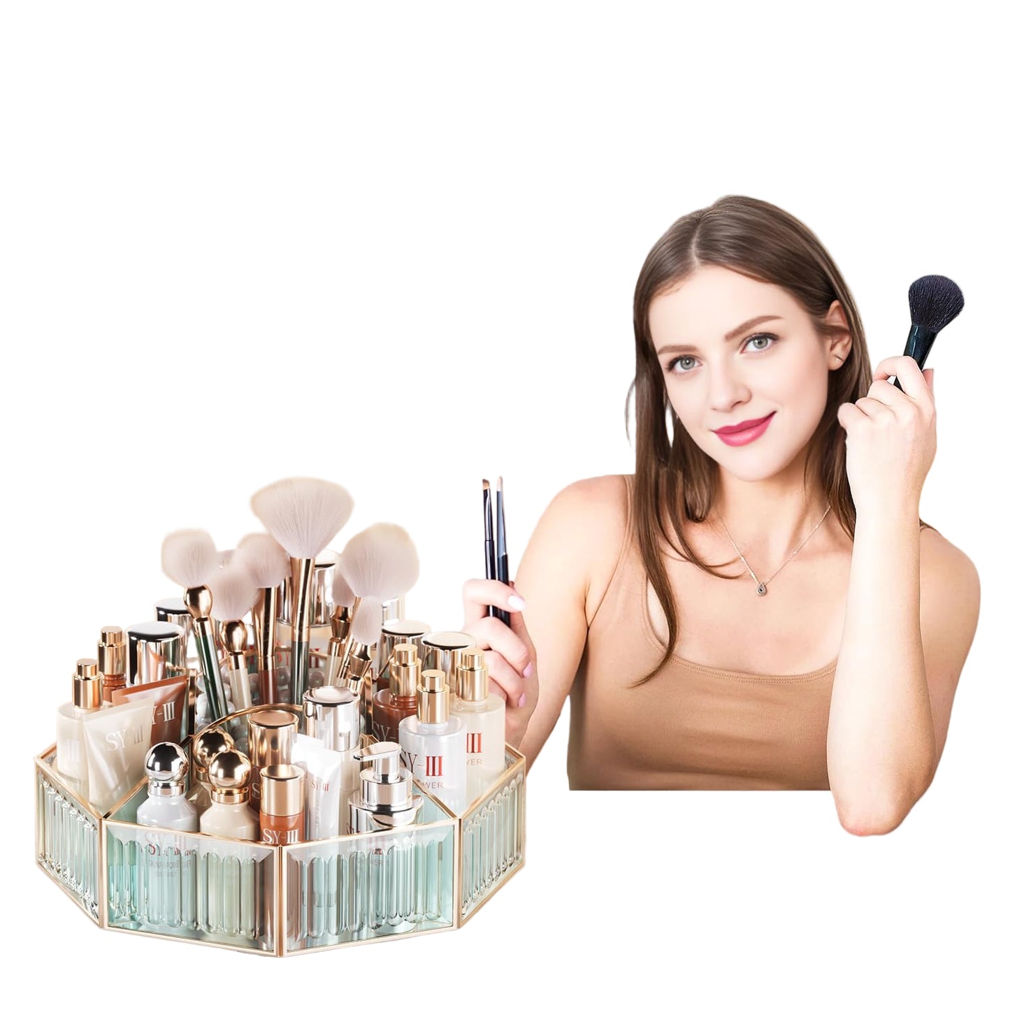Rotating Makeup Organizer Spinning Vanity Storage with Brush Holder