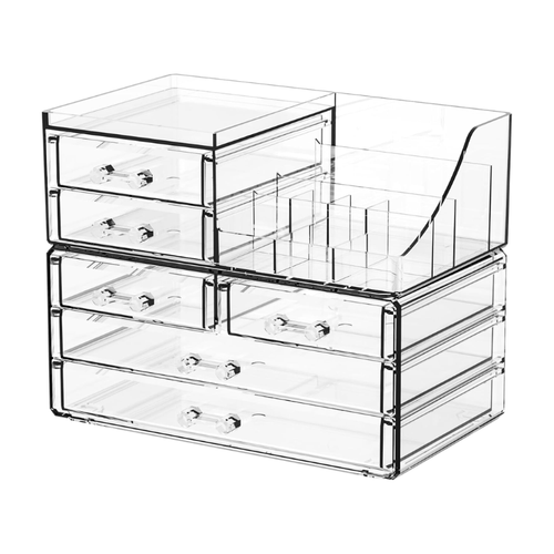 Clear Acrylic Makeup Organizer with 6 Drawers and Top Compartments