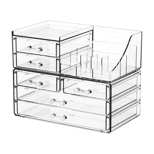Clear Acrylic Makeup Organizer with 6 Drawers and Top Compartments