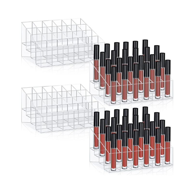 Acrylic Lipstick Organizer Set with 24-Slot Makeup Display Stand