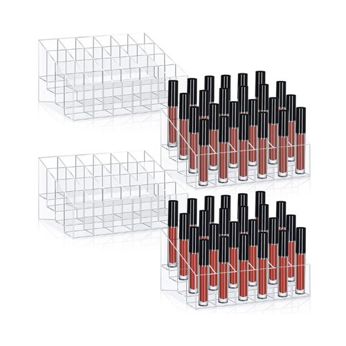 Acrylic Lipstick Organizer Set with 24-Slot Makeup Display Stand